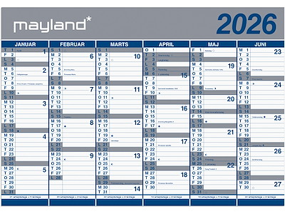 Mayland kæmpekalender 2026 - 2X6 Mdr. 70x100 cm.