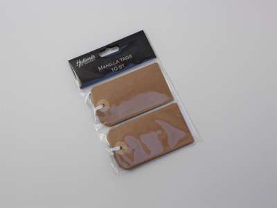 Manilla tags brown 5x9cm with string. Package of 10 pcs.